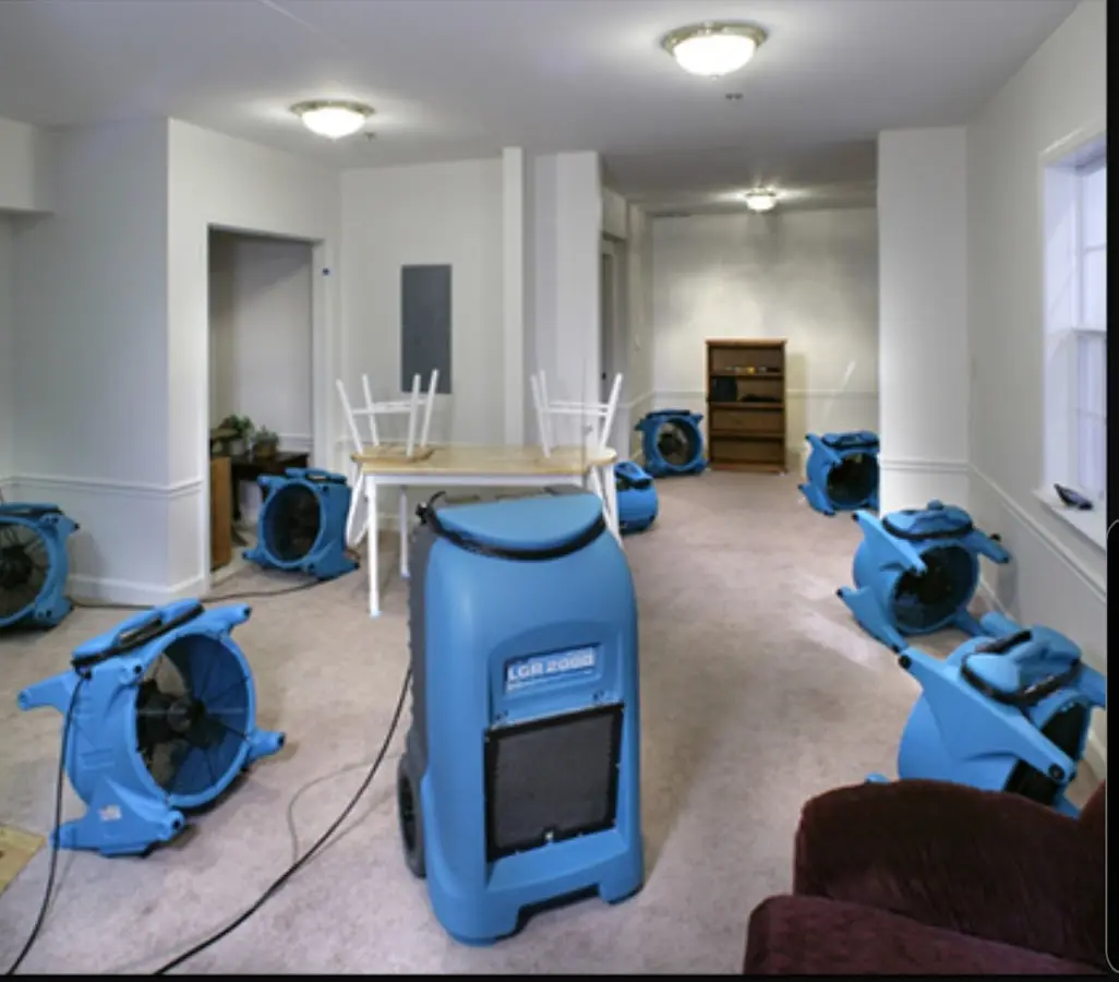 Air movers and dehumidifier setup for Water Damage Restoration in North Manchester